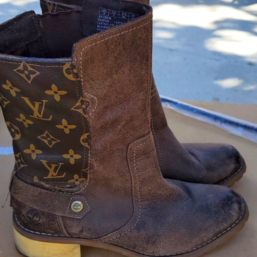 Timberland custom boots with Louis Vuitton detail